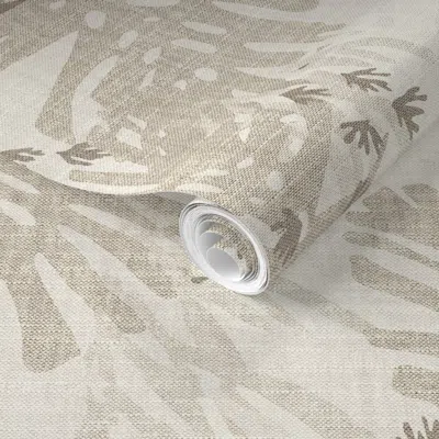 Spoonflower Pre-pasted Wallpaper Jungle Linen Beige 2' X 12' Removable