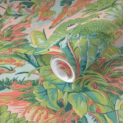 Spoonflower Pre-pasted Wallpaper Jungle Out There 2' X 12' Removable