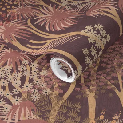 Spoonflower Pre-pasted Wallpaper Junglemania Mauve 2' X 12' Removable