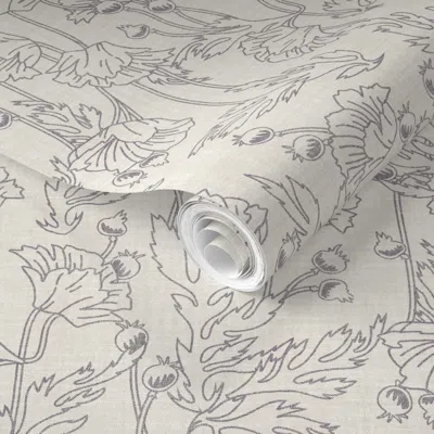 Spoonflower Pre-pasted Wallpaper Junglia Poppy Grey 2' X 12' Removable