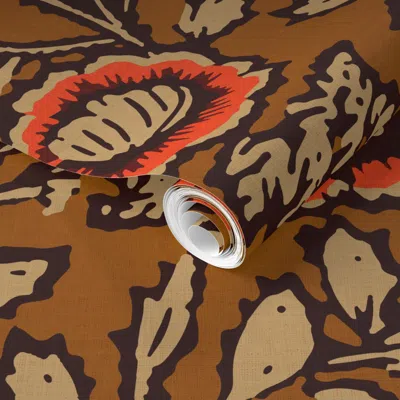 Spoonflower Pre-pasted Wallpaper Kala Genevieve Mustard 2' X 12' Removable