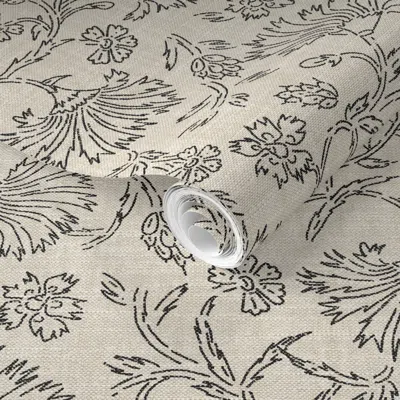 Spoonflower Pre-pasted Wallpaper Kalami Linen Black Line  Removable