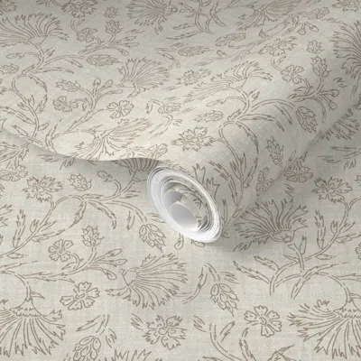 Spoonflower Pre-pasted Wallpaper Kalami Linen Simple Small 2' X 12' Removable