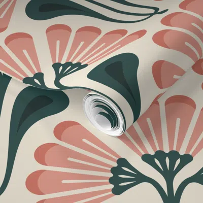 Spoonflower Pre-pasted Wallpaper Kf 0326 D - Large 12" - Vintage Retro Daisy 70s Modern Geometric Floral  Remova
