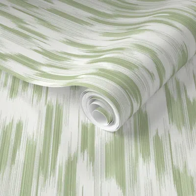 Spoonflower Pre-pasted Wallpaper Kiersten Ikat Strawberry Greens 2' X 12' Removable