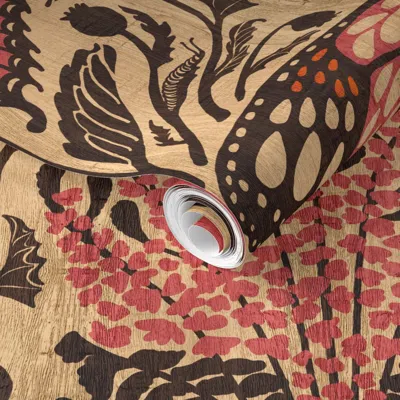 Spoonflower Pre-pasted Wallpaper King Of The Butterflies Hide & Seek - Find The Hidden Caterpillars 2' X 12' Rem