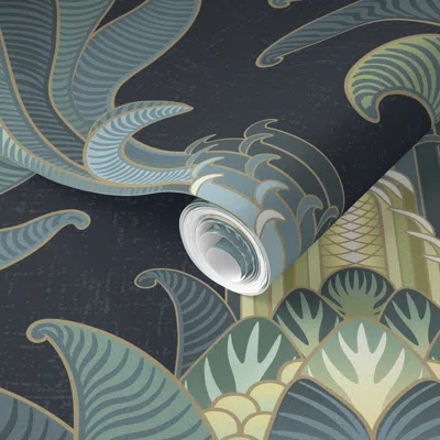 Spoonflower Pre-pasted Wallpaper King Sago Palm Modern Art Deco Palm Trees In Deep Navy And Ombre Shades 2' X 12