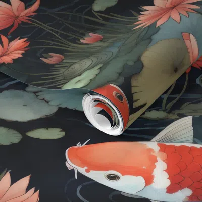 Spoonflower Pre-pasted Wallpaper Koi Fish At Play 3  Removable
