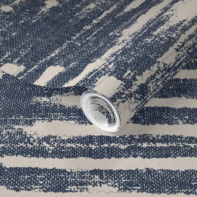 Spoonflower Pre-pasted Wallpaper Kufi Denim Large 2' X 12' Removable In Multi