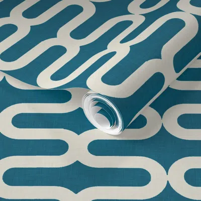 Spoonflower Pre-pasted Wallpaper Kunda Linen Ocean Large 2' X 12' Removable In Multi