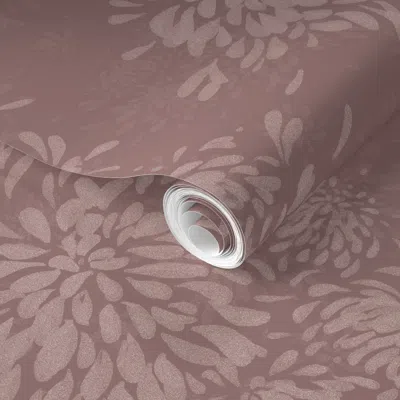 Spoonflower Pre-pasted Wallpaper (l) Dahlia Cafe Au Lait - Textured Floral On Warm Neutral Mauve Rose 2' X 12' R