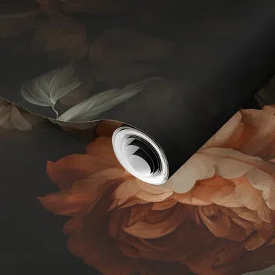 Spoonflower Pre-pasted Wallpaper (l) Dark Gothic Roses Botanical - Dark Academia Romance On Black 2' X 12' Remov