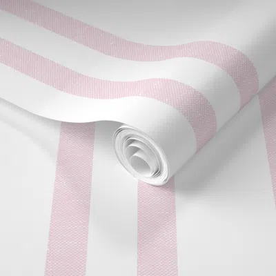 Spoonflower Pre-pasted Wallpaper (l) Double Light Pink Stripes With Cloth Texture 2' X 12' Removable