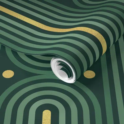 Spoonflower Pre-pasted Wallpaper L Emerald Forest Arch Curved Striped 0109 A 2' X 12' Removable
