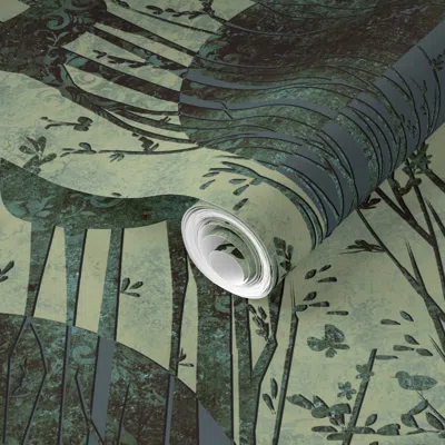 Spoonflower Pre-pasted Wallpaper L Forest Cabin Magic T450 2' X 12' Removable