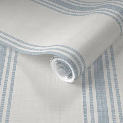 Spoonflower Pre-pasted Wallpaper L French Blue Provincial Grain Sack - Vertical Stripe - Chambray Blue 2' X 12' 