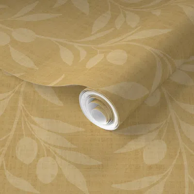 Spoonflower Pre-pasted Wallpaper L Golden Yellow Olive Branch Botanical Warm Farmhouse Kitchen  Removable
