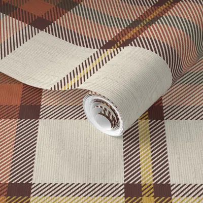 Spoonflower Pre-pasted Wallpaper L Heritage Tartan Plaid In Orange Spice On Cream - Equestrian Autumn Check  Rem