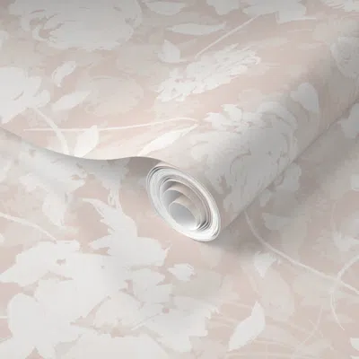 Spoonflower Pre-pasted Wallpaper (l) Layered Peonies Soft Cream Beige And White Textured Floral Foliage  Removab In Brown