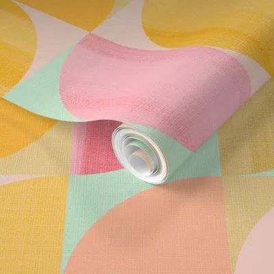 Spoonflower Pre-pasted Wallpaper (l) Mid Mod Abstract Geometric Moon And Sun 3. Vibrant Boho Tonal Ochre 2' X 12