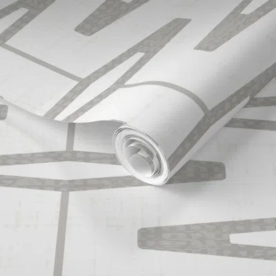 Spoonflower Pre-pasted Wallpaper (l) Mid-century Modern Minimal Stacked Diamond Shapes In Light French Gray 2' X