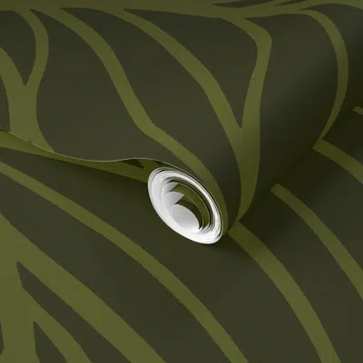 Spoonflower Pre-pasted Wallpaper (l) Minimalist Abstract Flowing Leaves Dark Moody Green 2' X 12' Removable