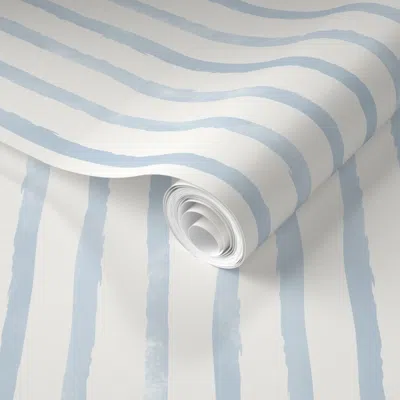 Spoonflower Pre-pasted Wallpaper (l) Nautical Stripe - Pale Blue / White 2' X 12' Removable