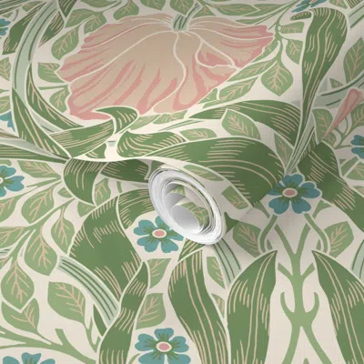 Spoonflower Pre-pasted Wallpaper L Pimpernel William Morris Heritage Elegant Glamour & Cottage Flowers Deco  Rem