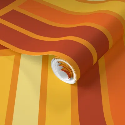 Spoonflower Pre-pasted Wallpaper L - Retro 70s Layered Mod Arches - Pumpkin Orange And Goldenrod  Removable