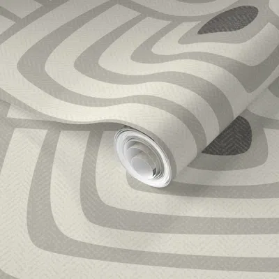Spoonflower Pre-pasted Wallpaper (l) Retro Geometric Abstract Scallops - Monochrome Taupe Grey (large) 2' X 12' 