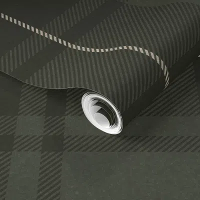 Spoonflower Pre-pasted Wallpaper (l) Traditional English Country Plaid With Cozy Wool Texture Forest Green 2' X 