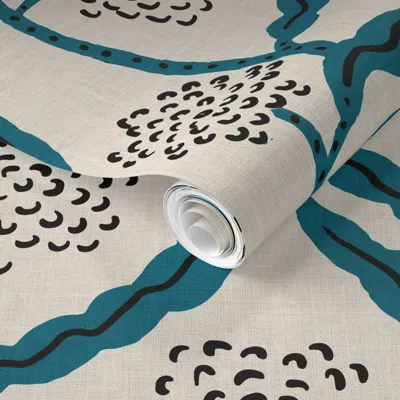 Spoonflower Pre-pasted Wallpaper La Ville Vine Linen Cerulean 2' X 12' Removable