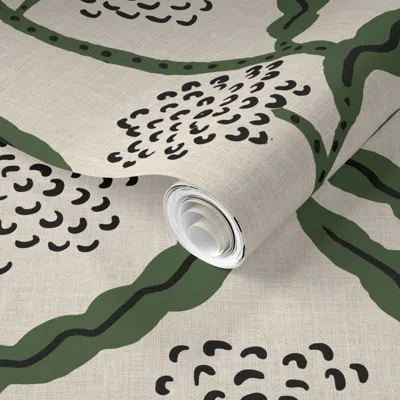 Spoonflower Pre-pasted Wallpaper La Ville Vine Linen Olivetone 2' X 12' Removable