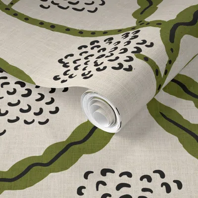Spoonflower Pre-pasted Wallpaper La Ville Vine Linen Sap 2' X 12' Removable In Green
