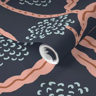 Spoonflower Pre-pasted Wallpaper La Ville Vine Navy 2' X 12' Removable