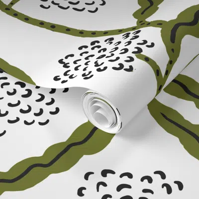 Spoonflower Pre-pasted Wallpaper La Ville Vine Sap White 2' X 12' Removable