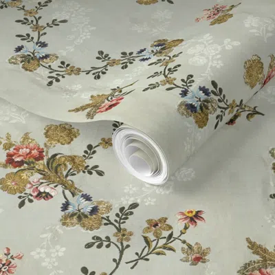Spoonflower Pre-pasted Wallpaper Lady Roses Embroider 2' X 12' Removable