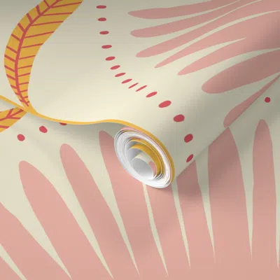 Spoonflower Pre-pasted Wallpaper Large - Aara Palm Floral - Natural/pink 2' X 12' Removable