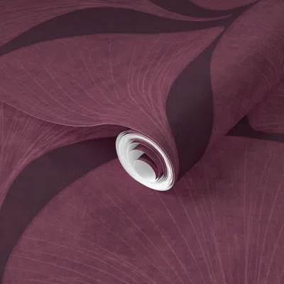 Spoonflower Pre-pasted Wallpaper Large / Antique Ginkgo Art Deco Scallop / Dramatic Glamour Burgundy Wine 2' X 1