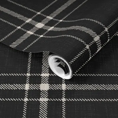 Spoonflower Pre-pasted Wallpaper Large Basic Plaid - Black/ecru 2' X 12' Removable