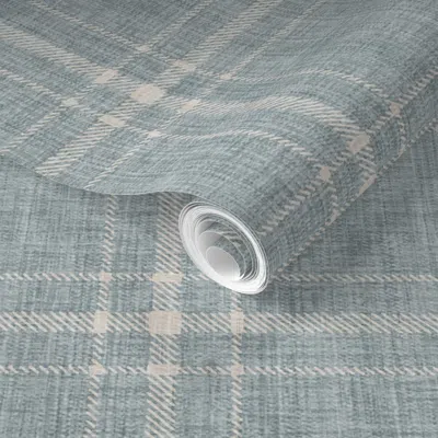 Spoonflower Pre-pasted Wallpaper Large Basic Plaid - Dusty Blue 2' X 12' Removable