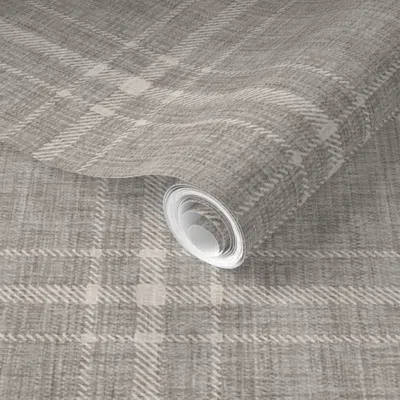 Spoonflower Pre-pasted Wallpaper Large Basic Plaid - Grey/ecru 2' X 12' Removable
