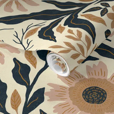 Spoonflower Pre-pasted Wallpaper Large - Bruna - Cream/orange 2' X 12' Removable