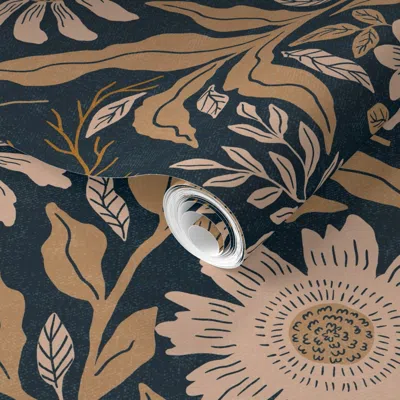 Spoonflower Pre-pasted Wallpaper Large - Bruna - Midnight Blue 2' X 12' Removable