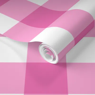 Spoonflower Pre-pasted Wallpaper Large Buffalo Check In Bright Pink 2' X 12' Removable In Multi