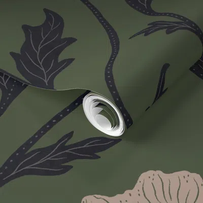 Spoonflower Pre-pasted Wallpaper Large -enid - Shady Green 2' X 12' Removable