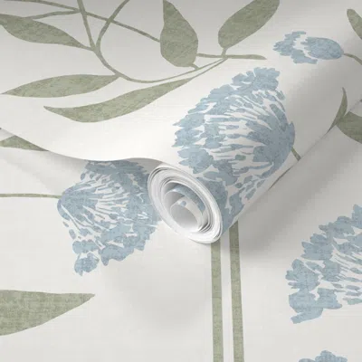 Spoonflower Pre-pasted Wallpaper Large European Style Heritage Floral Stripe In Blue And Green  Removable
