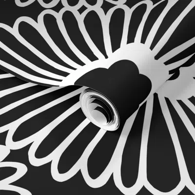 Spoonflower Pre-pasted Wallpaper Large Floral - Black/white 2' X 12' Removable In Multi