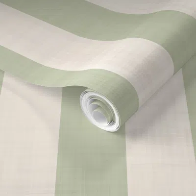 Spoonflower Pre-pasted Wallpaper Large   Green Stripes Vintage Linen Stripe  Fabric  Removable