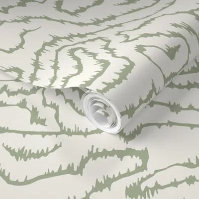 Spoonflower Pre-pasted Wallpaper Large Heatwave Sherwood Green On Cream 2' X 12' Removable